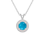7mm Round Turquoise 1/8 ctw Diamond Rhodium Over Sterling Silver Halo Pendant with Chain