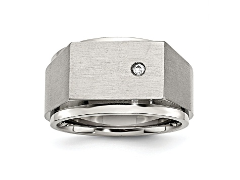 White Cubic Zirconia Stainless Steel Men's Signet Ring