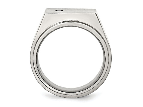White Cubic Zirconia Stainless Steel Men's Signet Ring