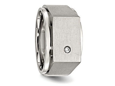 White Cubic Zirconia Stainless Steel Men's Signet Ring