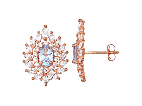 Square Lab Created Aquamarine 10K Rose Gold Stud Earrings 2.20ctw