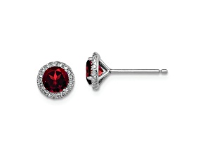Rhodium Over Sterling Silver Garnet and CZ Post Earrings