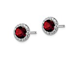 Rhodium Over Sterling Silver Garnet and CZ Post Earrings