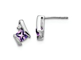 Rhodium Over 10k White Gold 0.64ctw Cushion Amethyst February Birthstone and Diamond Stud Earrings