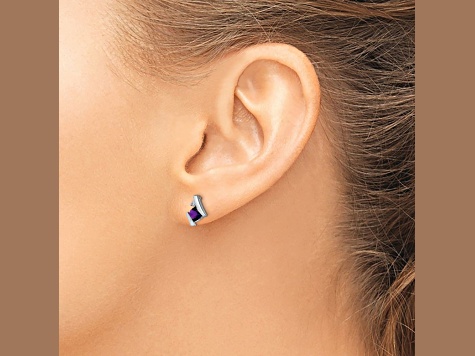 Rhodium Over 10k White Gold 0.64ctw Cushion Amethyst February Birthstone and Diamond Stud Earrings