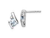 Rhodium Over 10k White Gold 0.64ctw Cushion Aquamarine March Birthstone and Diamond Stud Earrings