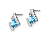 Rhodium Over 10k White Gold 0.64ctw Cushion Blue Topaz Birthstone and Diamond Stud Earrings