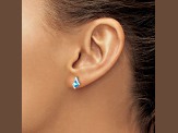 Rhodium Over 10k White Gold 0.64ctw Cushion Blue Topaz Birthstone and Diamond Stud Earrings