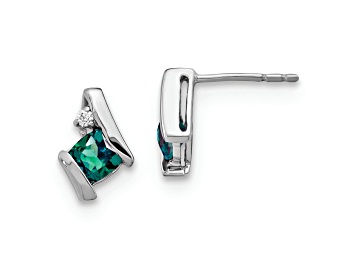 Picture of Rhodium Over 10k White Gold 0.64ctw Lab Created Alexandrite Birthstone and Diamond Stud Earrings