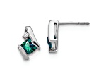 Rhodium Over 10k White Gold 0.64ctw Lab Created Alexandrite Birthstone and Diamond Stud Earrings