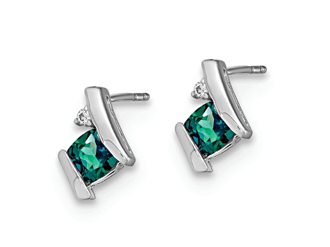 Rhodium Over 10k White Gold 0.64ctw Lab Created Alexandrite Birthstone and Diamond Stud Earrings