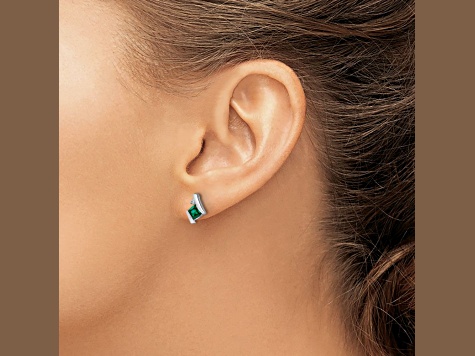 Rhodium Over 10k White Gold 0.64ctw Lab Created Emerald Birthstone and Diamond Stud Earrings