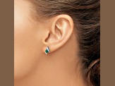 Rhodium Over 10k White Gold 0.64ctw Lab Created Emerald Birthstone and Diamond Stud Earrings