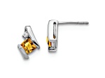 Rhodium Over 10k White Gold 0.64ctw Cushion Citrine November Birthstone and Diamond Stud Earrings