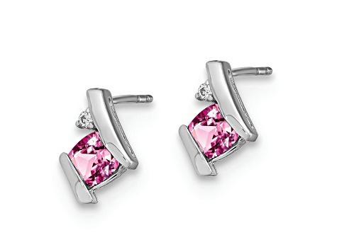 Rhodium Over 10k White Gold 0.64ctw Lab Created Pink Sapphire Birthstone and Diamond Stud Earrings