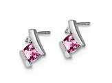 Rhodium Over 10k White Gold 0.64ctw Lab Created Pink Sapphire Birthstone and Diamond Stud Earrings