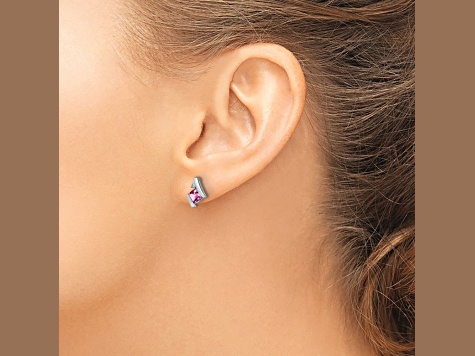 Rhodium Over 10k White Gold 0.64ctw Lab Created Pink Sapphire Birthstone and Diamond Stud Earrings