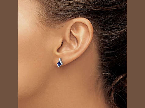 Rhodium Over 10k White Gold 0.64ctw Lab Created Sapphire Birthstone and Diamond Stud Earrings