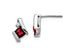 Rhodium Over 10k White Gold 0.64ctw Cushion Garnet January Birthstone and Diamond Stud Earrings