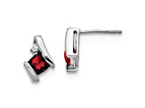 Rhodium Over 10k White Gold 0.64ctw Cushion Garnet January Birthstone and Diamond Stud Earrings