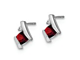 Rhodium Over 10k White Gold 0.64ctw Cushion Garnet January Birthstone and Diamond Stud Earrings