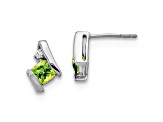 Rhodium Over 10k White Gold 0.64ctw Cushion Peridot August Birthstone and Diamond Stud Earrings