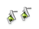 Rhodium Over 10k White Gold 0.64ctw Cushion Peridot August Birthstone and Diamond Stud Earrings