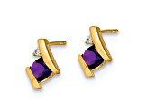 10k Yellow Gold 0.64ctw Cushion Amethyst February Birthstone and Diamond Stud Earrings