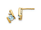 10k Yellow Gold 0.64ctw Cushion Aquamarine March Birthstone and Diamond Stud Earrings