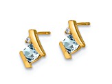 10k Yellow Gold 0.64ctw Cushion Aquamarine March Birthstone and Diamond Stud Earrings