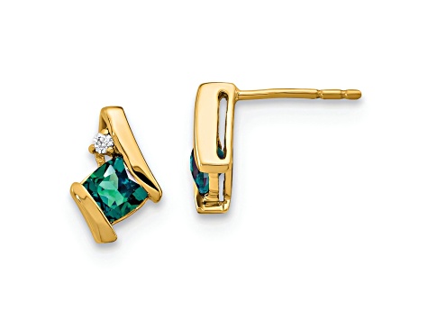 10k Yellow Gold 0.64ctw Cushion Lab Created Alexandrite June Birthstone and Diamond Stud Earrings