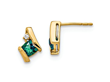 Picture of 10k Yellow Gold 0.64ctw Cushion Lab Created Alexandrite June Birthstone and Diamond Stud Earrings