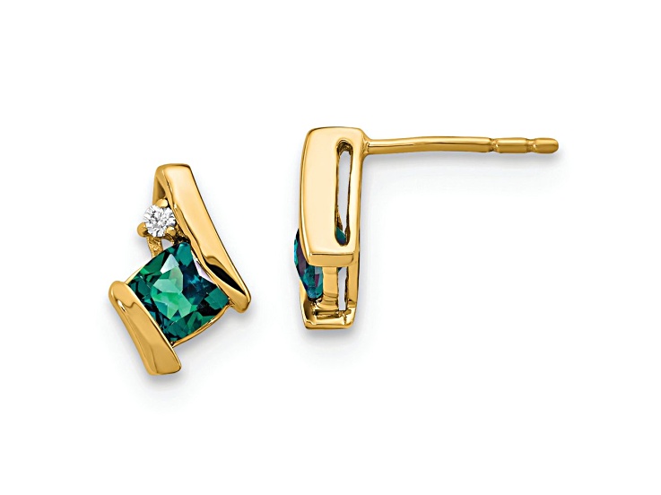 10k Yellow Gold 0.64ctw Cushion Lab Created Alexandrite June Birthstone and Diamond Stud Earrings