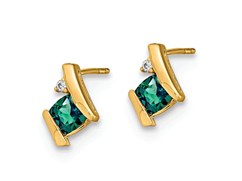 10k Yellow Gold 0.64ctw Cushion Lab Created Alexandrite June Birthstone and Diamond Stud Earrings