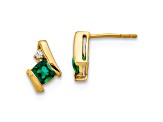 10k Yellow Gold 0.64ctw Cushion Lab Created Emerald May Birthstone and Diamond Stud Earrings