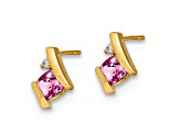 10k Yellow Gold 0.64ctw Cushion Lab Created Pink Sapphire Birthstone and Diamond Stud Earrings