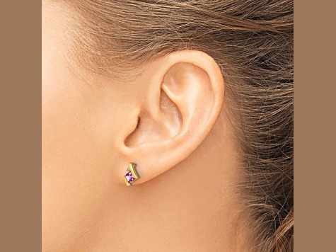 10k Yellow Gold 0.64ctw Cushion Lab Created Pink Sapphire Birthstone and Diamond Stud Earrings