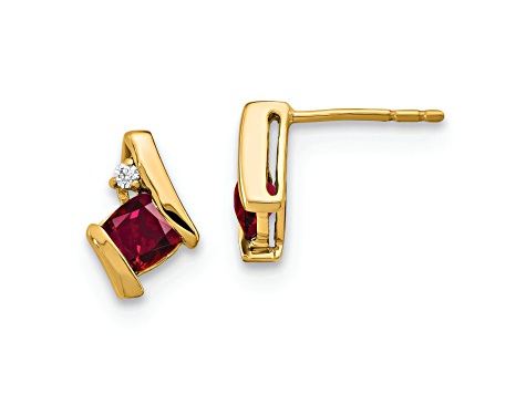 10k Yellow Gold 0.64ctw Cushion Lab Created Ruby July Birthstone and Diamond Stud Earrings