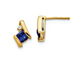 10k Yellow Gold 0.64ctw Cushion Lab Created Sapphire September Birthstone and Diamond Stud Earrings