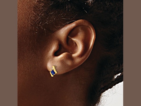 10k Yellow Gold 0.64ctw Cushion Lab Created Sapphire September Birthstone and Diamond Stud Earrings