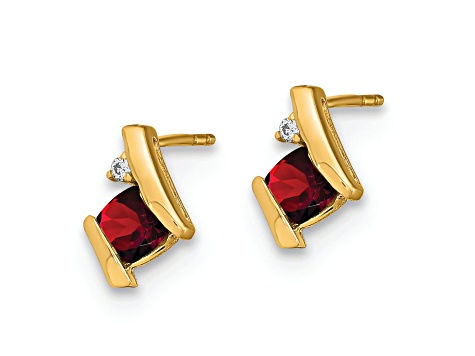 10k Yellow Gold 0.64ctw Cushion Garnet January Birthstone and Diamond Stud Earrings