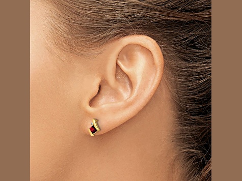 10k Yellow Gold 0.64ctw Cushion Garnet January Birthstone and Diamond Stud Earrings