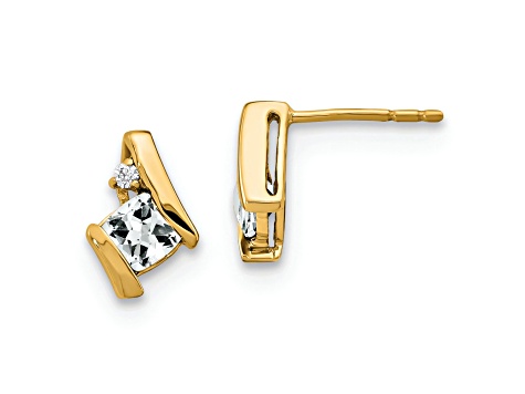 10k Yellow Gold 0.64ctw Cushion White Topaz April Birthstone and Diamond Stud Earrings