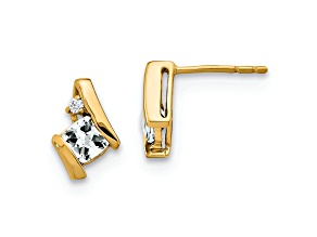 10k Yellow Gold 0.64ctw Cushion White Topaz April Birthstone and Diamond Stud Earrings