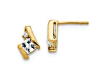 10k Yellow Gold 0.64ctw Cushion White Topaz April Birthstone and Diamond Stud Earrings