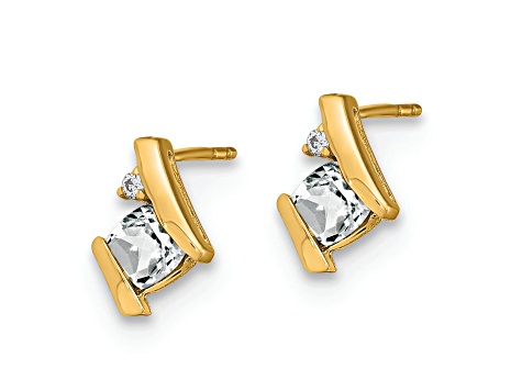 10k Yellow Gold 0.64ctw Cushion White Topaz April Birthstone and Diamond Stud Earrings