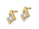 10k Yellow Gold 0.64ctw Cushion White Topaz April Birthstone and Diamond Stud Earrings