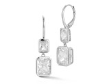 Rachel Zoe Rhodium Over Sterling Silver Graduated Radiant Cut Dangle Earrings with Cubic Zirconia