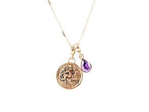Barse Jewelry Purple Amethyst Gold Tone Aquarius Charm Necklace
