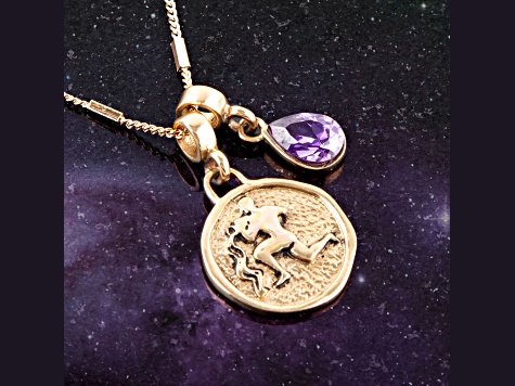 Barse Jewelry Purple Amethyst Gold Tone Aquarius Charm Necklace
